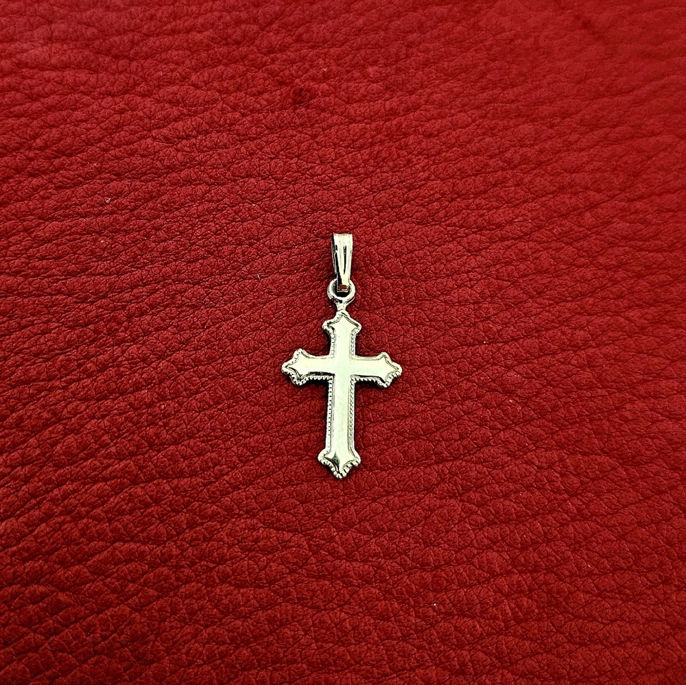 Solid 14k Yellow Gold Elegant Petite Cross Pendant /Charm 0.3 grams, 15mm x 10mm